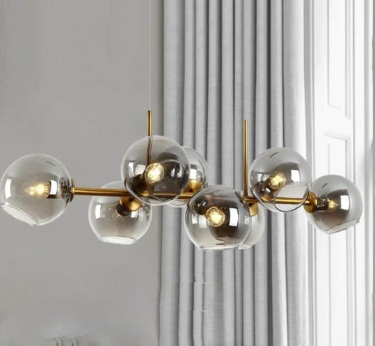 JS-GL-6808-8 SM - ANTIQUE BRASS METAL & GLASS Cluster Hanging Light