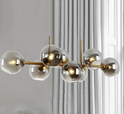 JS-GL-6808-8 SM - ANTIQUE BRASS METAL & GLASS Cluster Hanging Light