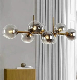 JS-GL-6808-8 SM - ANTIQUE BRASS METAL & GLASS Cluster Hanging Light