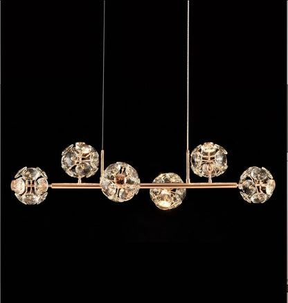 JS-GL-8160-6 - French Gold Metal & Crystals Rectangular Chandelier