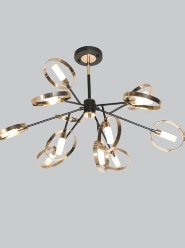 JS-GL-81911-12 - FRENCH GOLD & BLACK METAL & GLASS Cluster Hanging Light