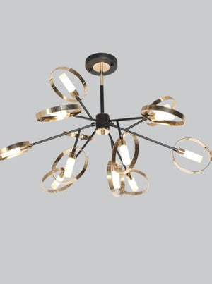 JS-GL-81911-12 - FRENCH GOLD & BLACK METAL & GLASS Cluster Hanging Light