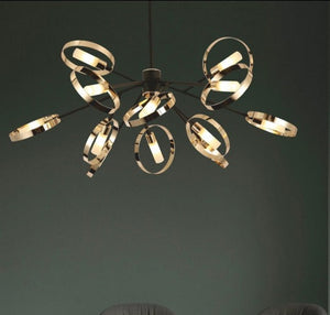 JS-GL-81911-12 - FRENCH GOLD & BLACK METAL & GLASS Cluster Hanging Light