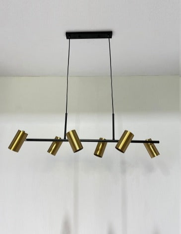 JS-GL-8202-6 - ANTIQUE BRASS & BLACK METAL Cluster Hanging Light