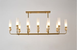 JS-GL-82140L-12 - Antique Brass Metal & Glass & Travertino Modern Chandelier