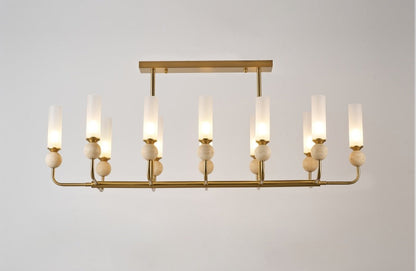 JS-GL-82140L-12 - Antique Brass Metal & Glass & Travertino Modern Chandelier