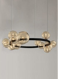 JS-GL-8801-15 - Black Metal & Glass Modern Chandelier