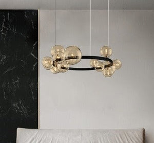JS-GL-8801-15 - Black Metal & Glass Modern Chandelier