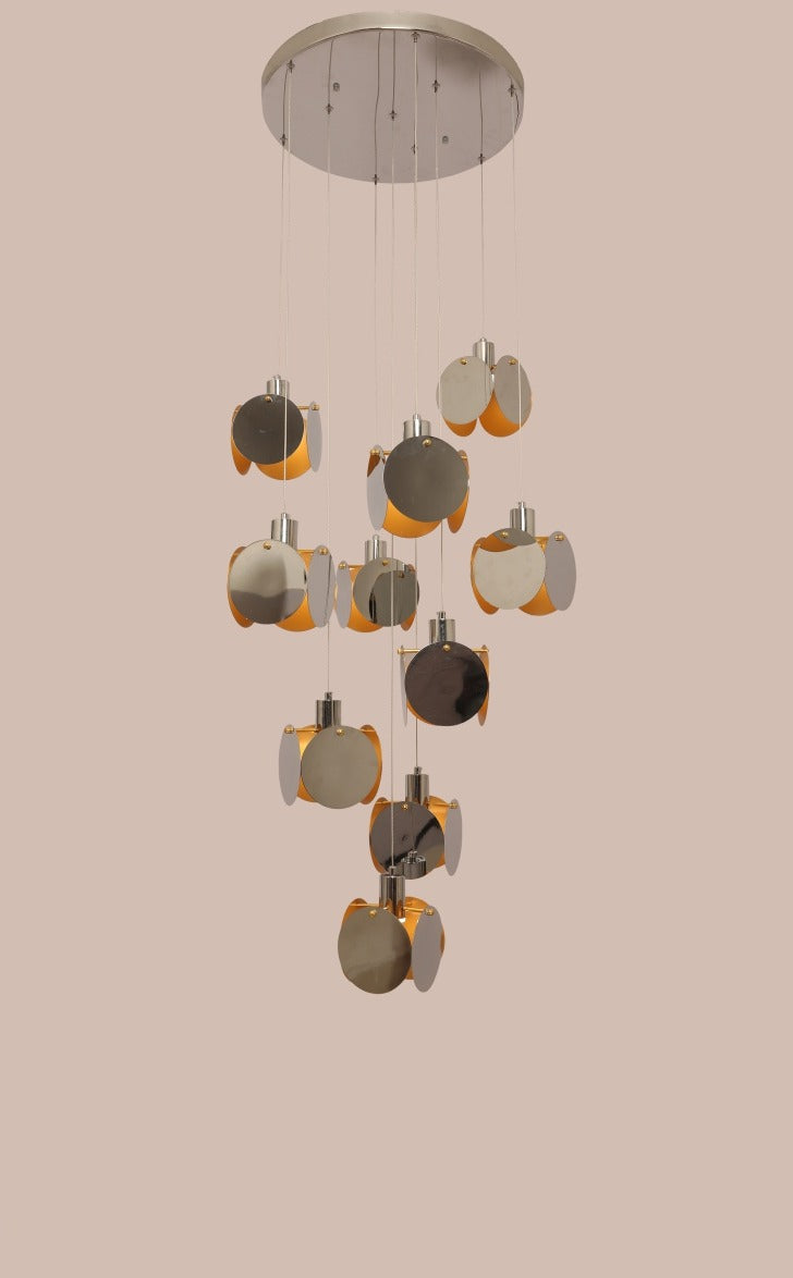 JS-GL-8814-10CH - Chrome & Gold Metal & Acrylic Modern Hanging Light