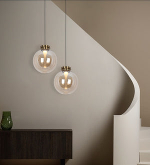 JS-GL-9009-AMB - Antique Brass Metal Glass Hanging Light