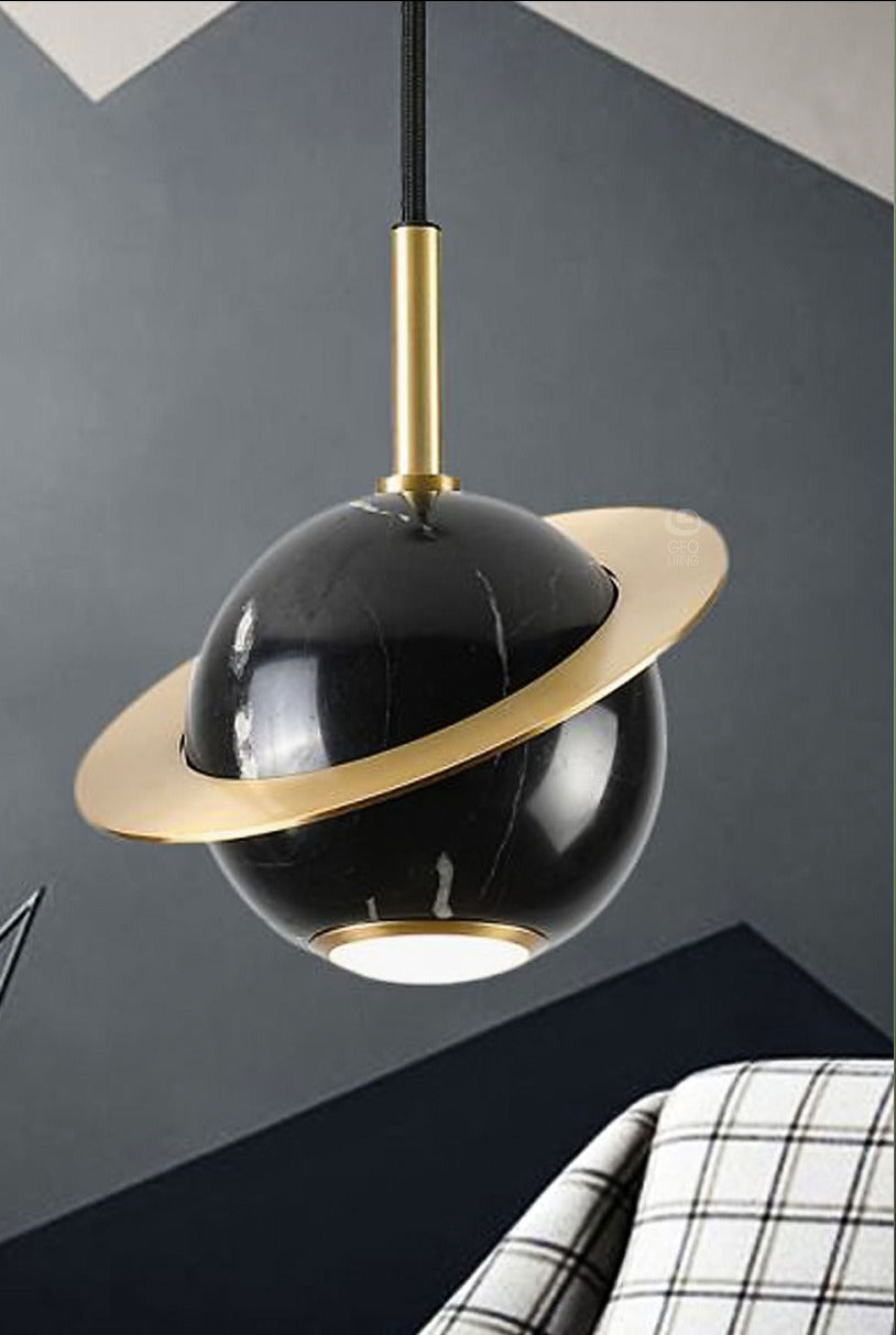 JS-GL-D010-1 - Antique Brass Metal Marble Hanging Light
