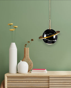JS-GL-D010-1 - Antique Brass Metal Marble Hanging Light