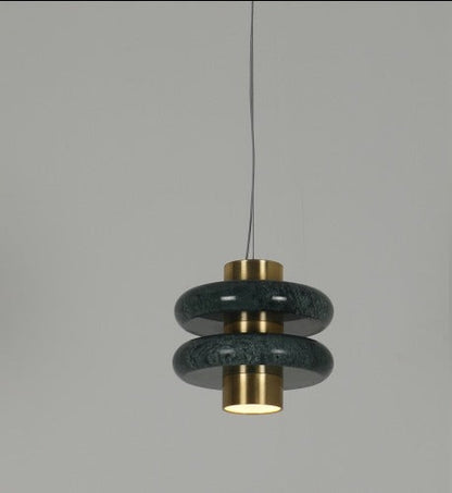 JS-GL-MBGN-H - Antique Brass Metal & Green Marble Hanging Light