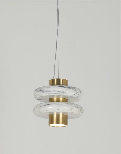 JS-GL-MBWH-H - Antique Brass Metal & White Marble Hanging Light