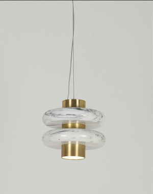 JS-GL-MBWH-H - Antique Brass Metal & White Marble Hanging Light