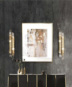 JS-GL-QX-2W - Antique Brass Metal & Amber Glass Modern Wall Light