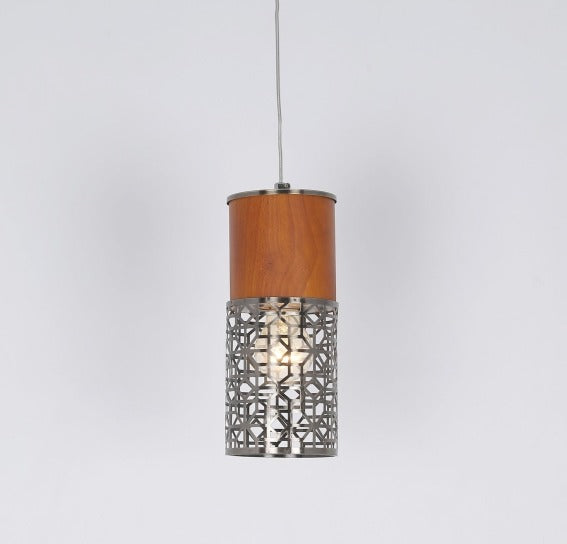 JS-GL-R01-1 - Antique Brass Metal & Wood Wooden Hanging Light