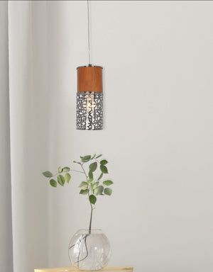 JS-GL-R01-1 - Antique Brass Metal & Wood Wooden Hanging Light