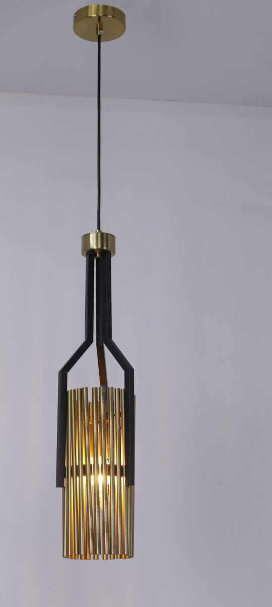 JS-GL-ST-1P - Antique Brass & Black Metal Hanging Light