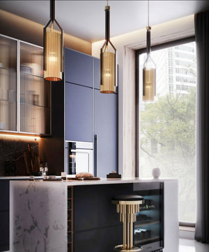 JS-GL-ST-1P - Antique Brass & Black Metal Hanging Light