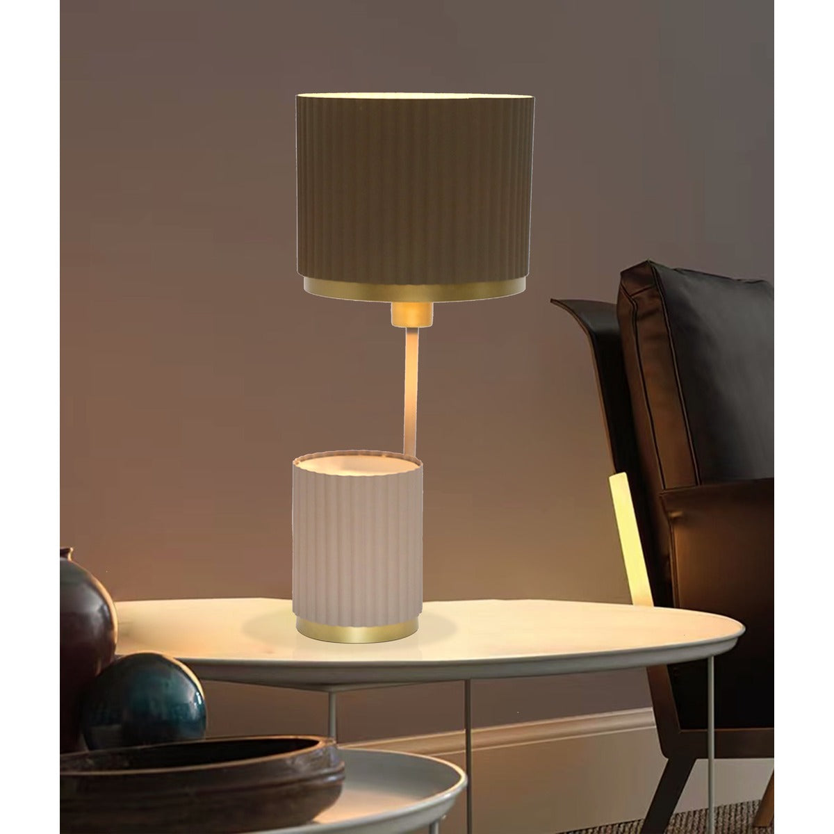 JS-GL-0046-T GR - Texture Green & Beige & Gold Metal Modern Table Lamp