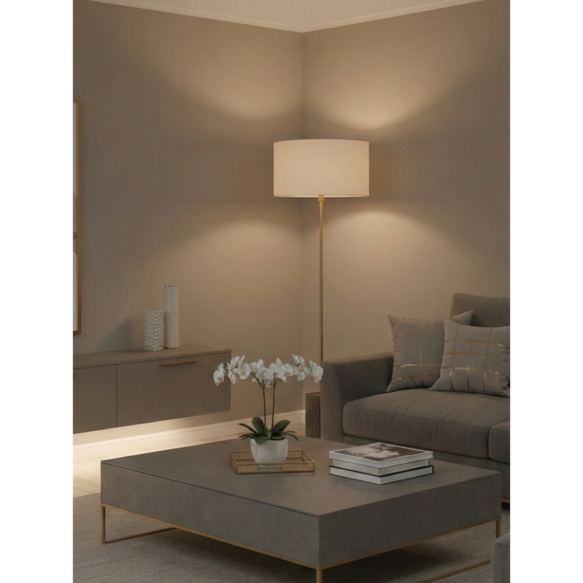 JS-GL-0073-BL - Antique Brass & Texture Blue Metal & Shade Modern Floor Lamp