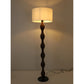 JS-GL-055-WD - Black & Dark Wood Metal & Fabric Shade Wooden Floor Lamp