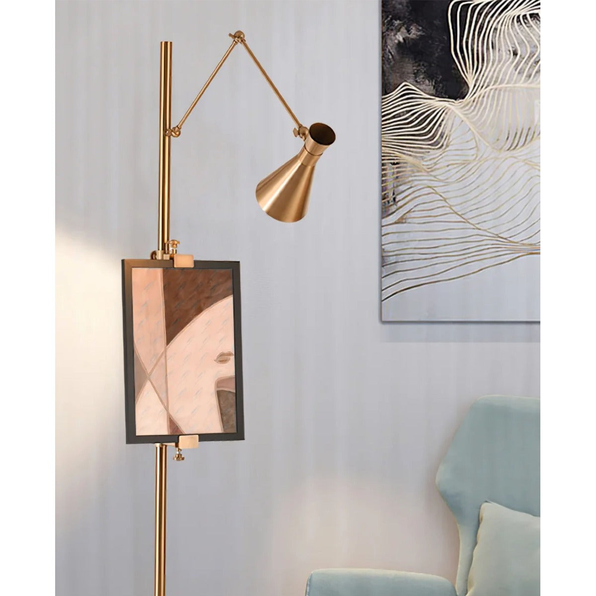 JS-GL-1039-F (WO Board) - Antique Brass Metal Marble Floor Lamp