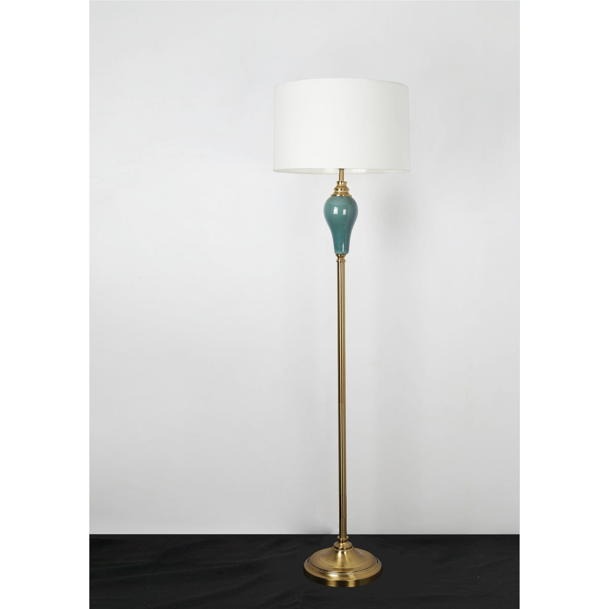 JS-GL-2426-F - Antique Brass Ceramic & Metal & Fabric Shade Modern Floor Lamp