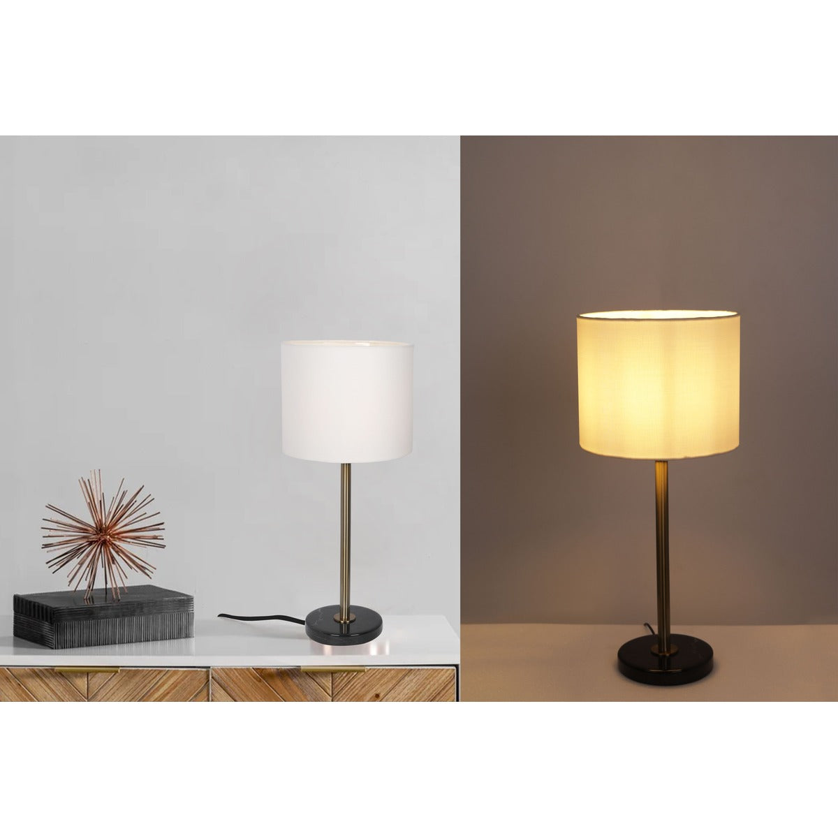 JS-GL-3160-BK - Antique Brass Metal Marble Table Lamp