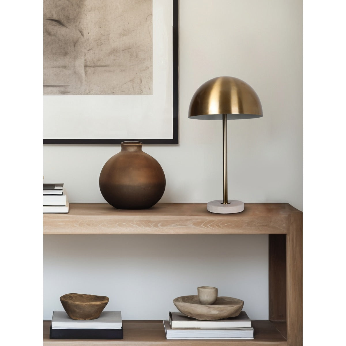 JS-GL-4005-TL WH - Antique Brass & White Metal & Marble Modern Table Lamp