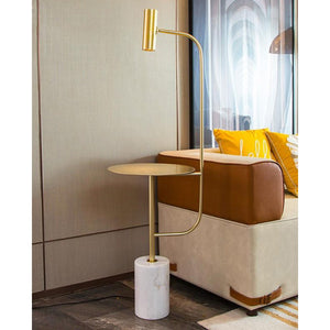 JS-GL-5013-F - Antique Brass Metal Marble Floor Lamp