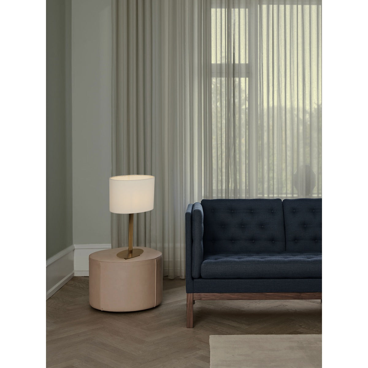 JS-GL-5111-TL AB - Antique Brass Metal & Fabric Shade Modern Table Lamp