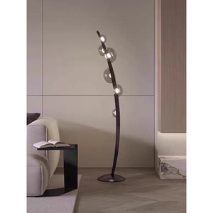 JS-GL-5226 - Black Metal & Glass & Leather Modern Floor Lamp