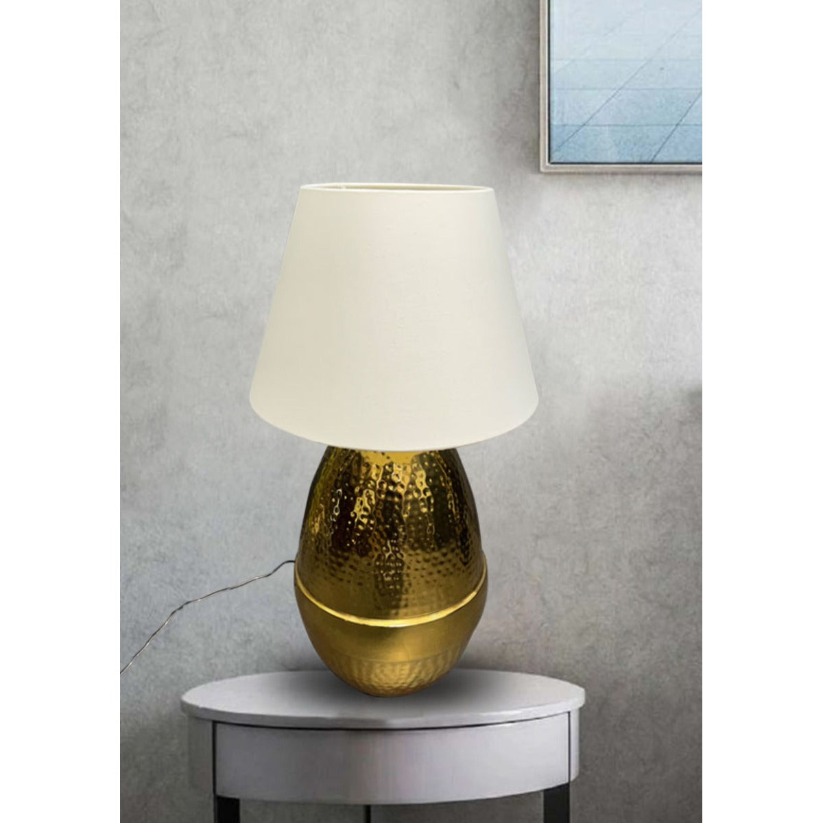 JS-GL-6630-AB - Antique Brass Metal & Fabric Shade Modern Table Lamp
