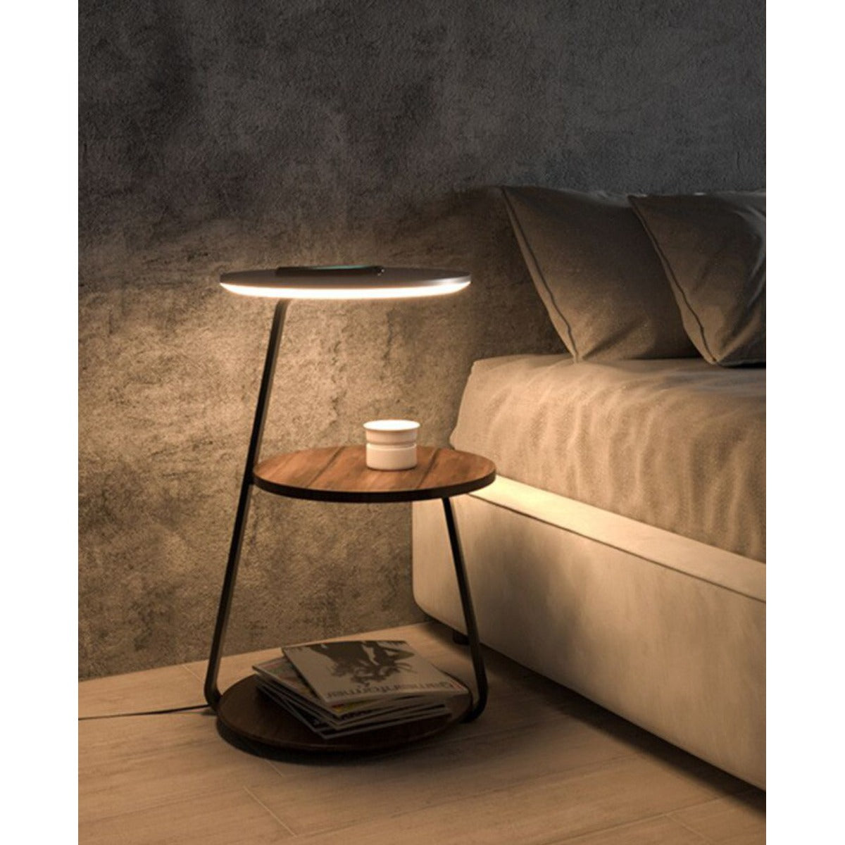 JS-GL-GEF 2202 - Grey & Black Metal & Wood & Acrylic Wooden Floor Lamp