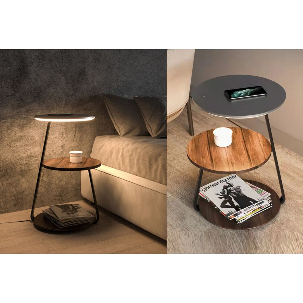 JS-GL-GEF 2202 - Grey & Black Metal & Wood & Acrylic Wooden Floor Lamp