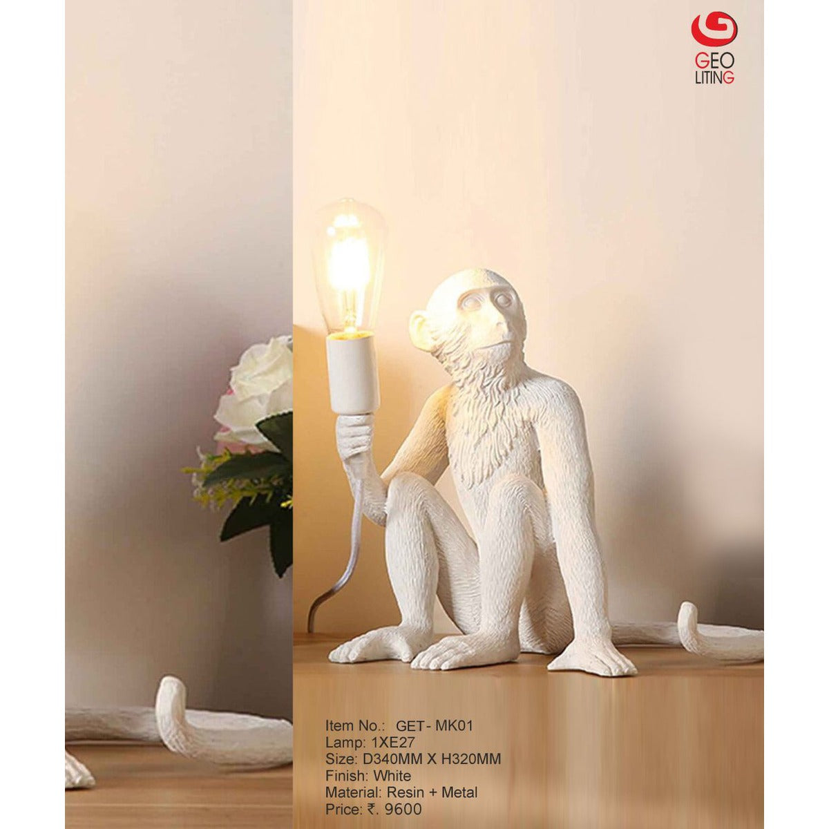 JS-GL-GET-MK01 - White Metal & Resin Wooden Wall Light
