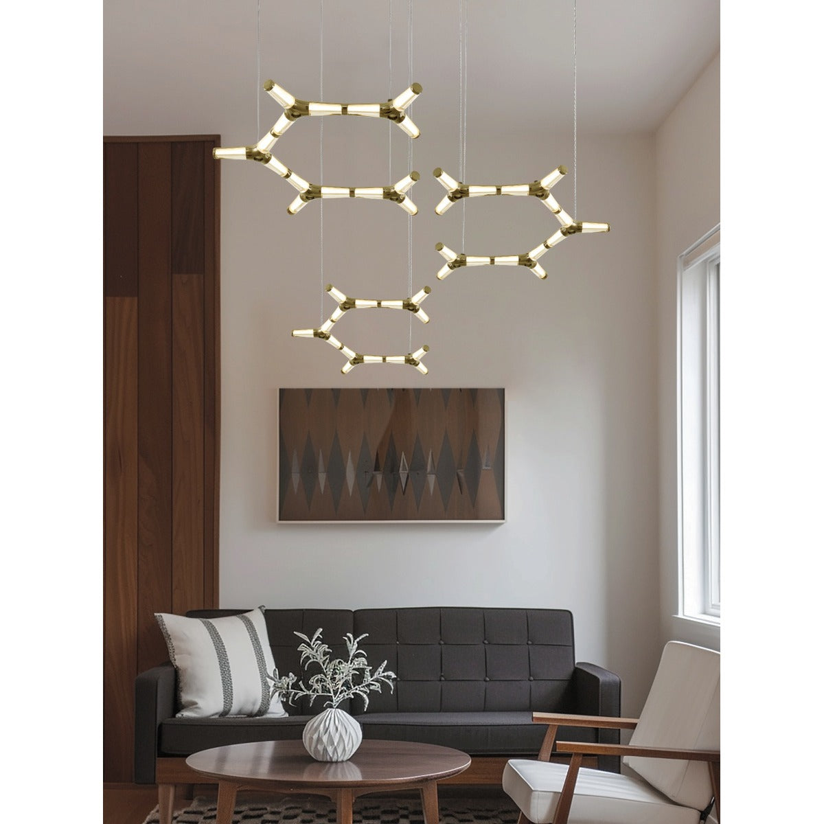 JS-GL-01679-ZM - Gold Metal & Acrylic Led Chandelier
