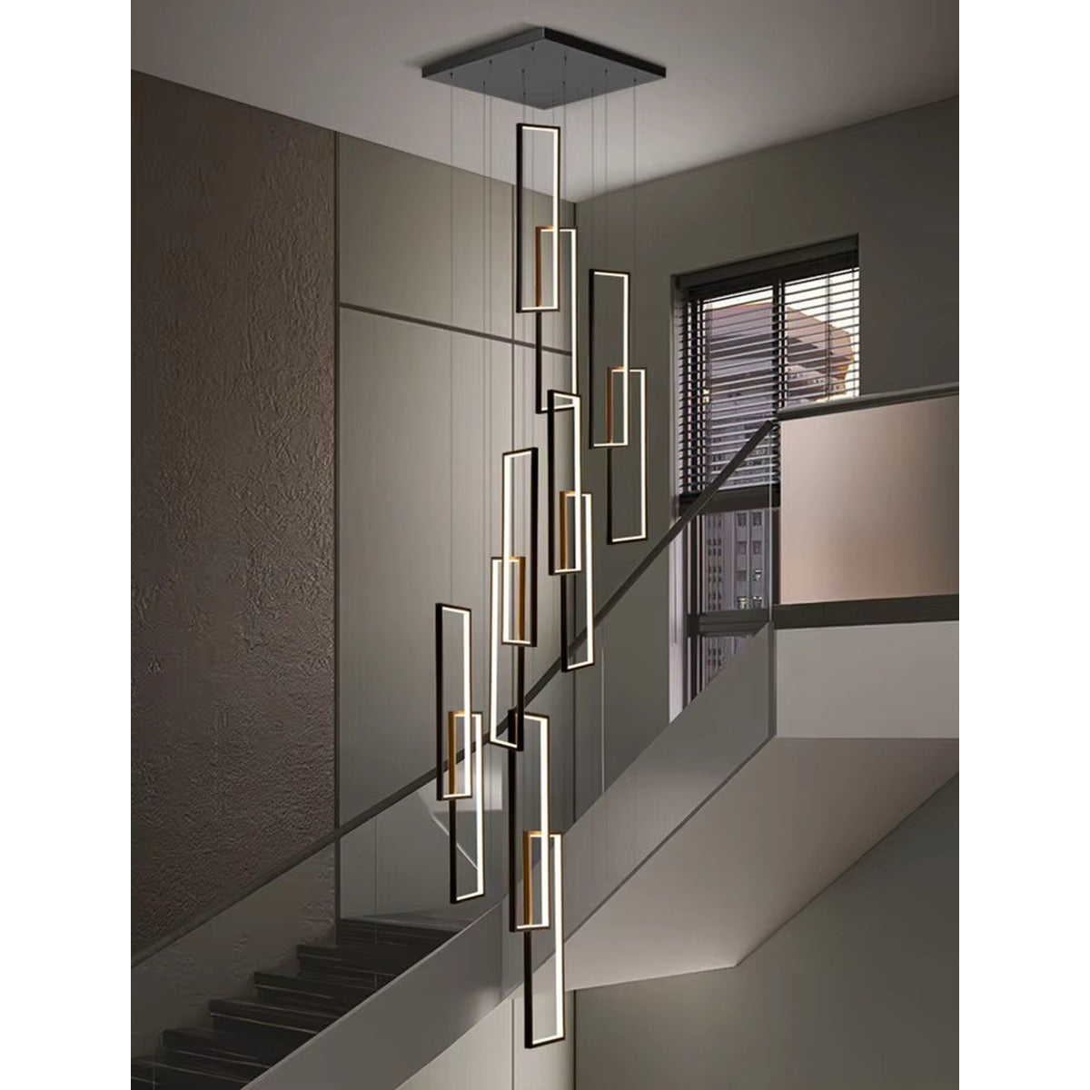 JS-GL-1612-12 - Black Metal & Acrylic Double Height Chandelier
