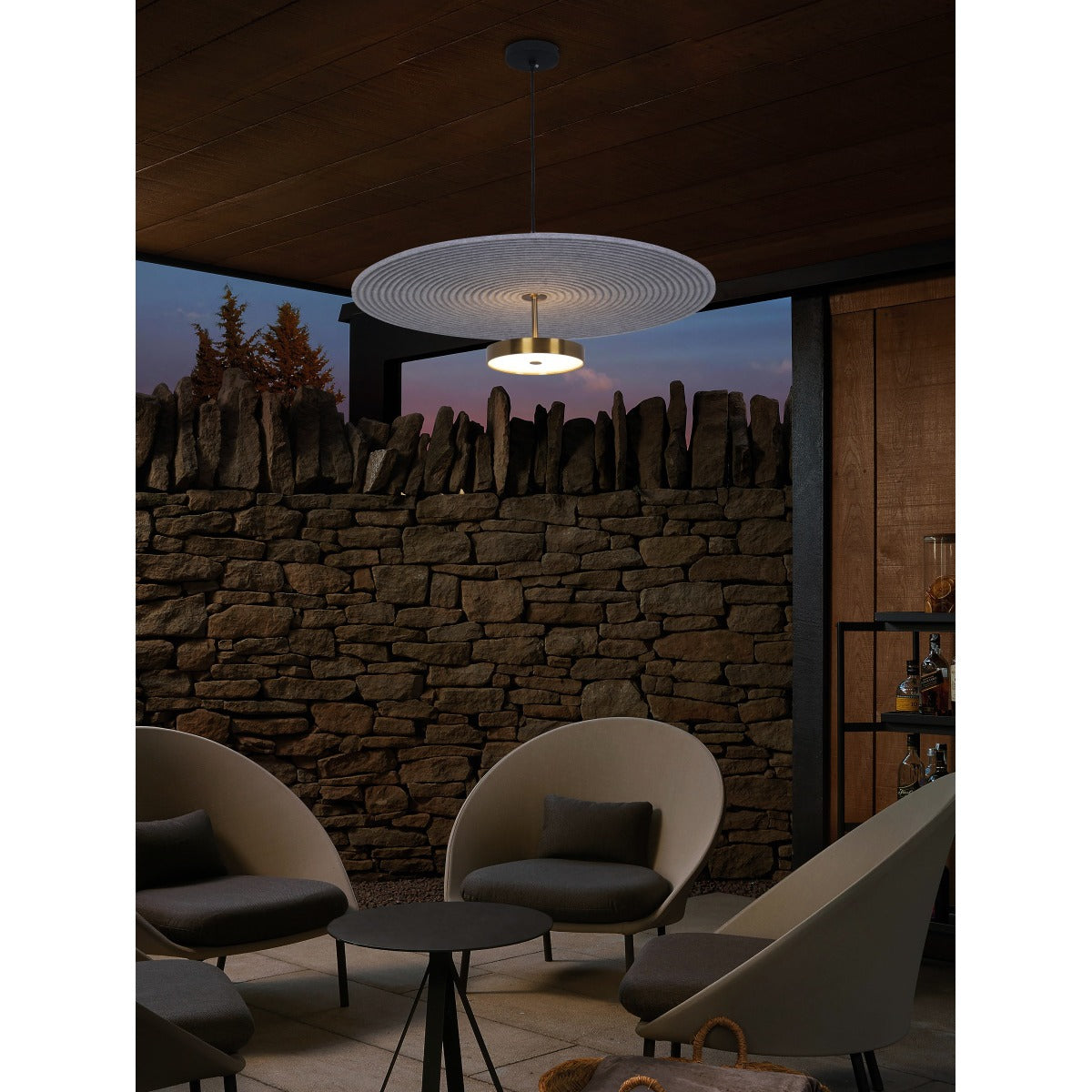 JS-GL-1923-H 600 - Antique Brass & Black Metal & Acrylic & Acoustic Modern Hanging Light