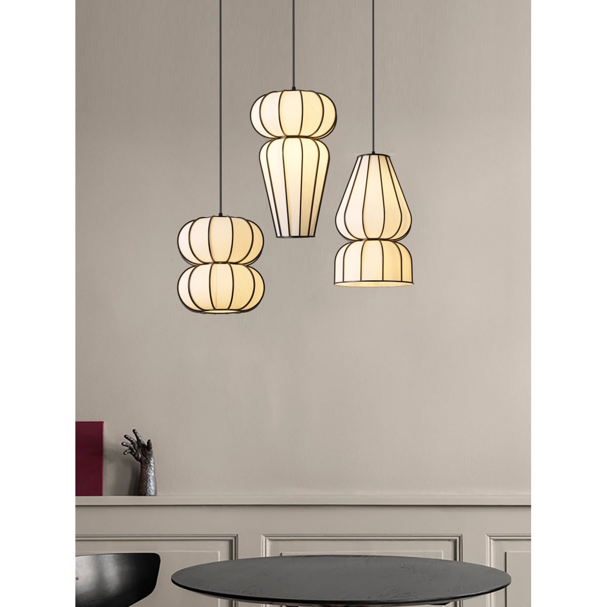 JS-GL-20278-A - Black Metal & Handmade Paper Modern Hanging Light