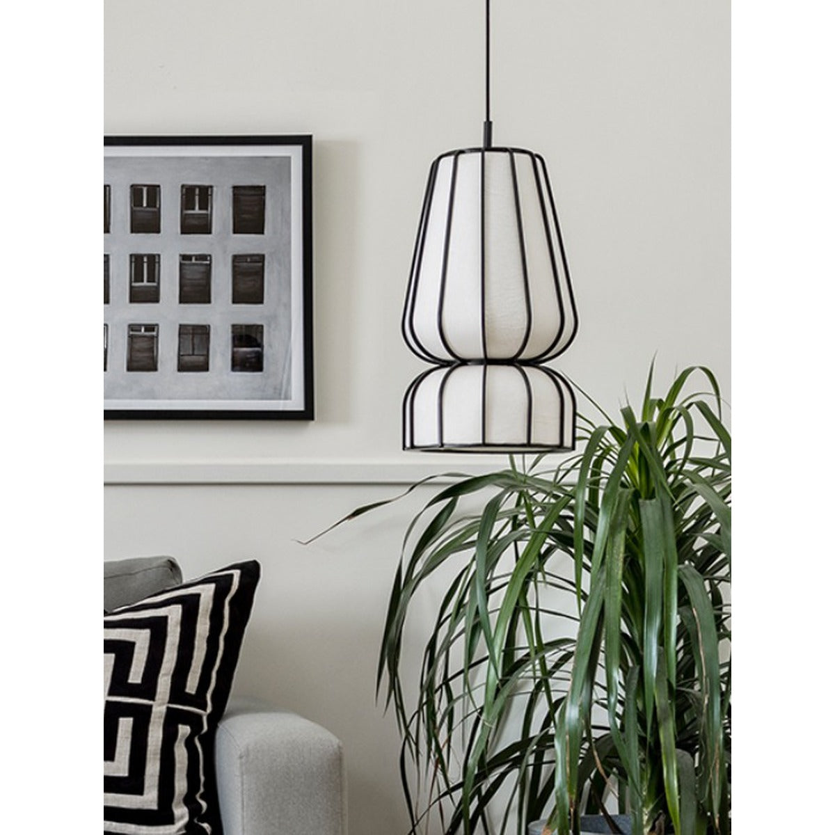 JS-GL-20278-B - Black Metal & Handmade Paper Modern Hanging Light