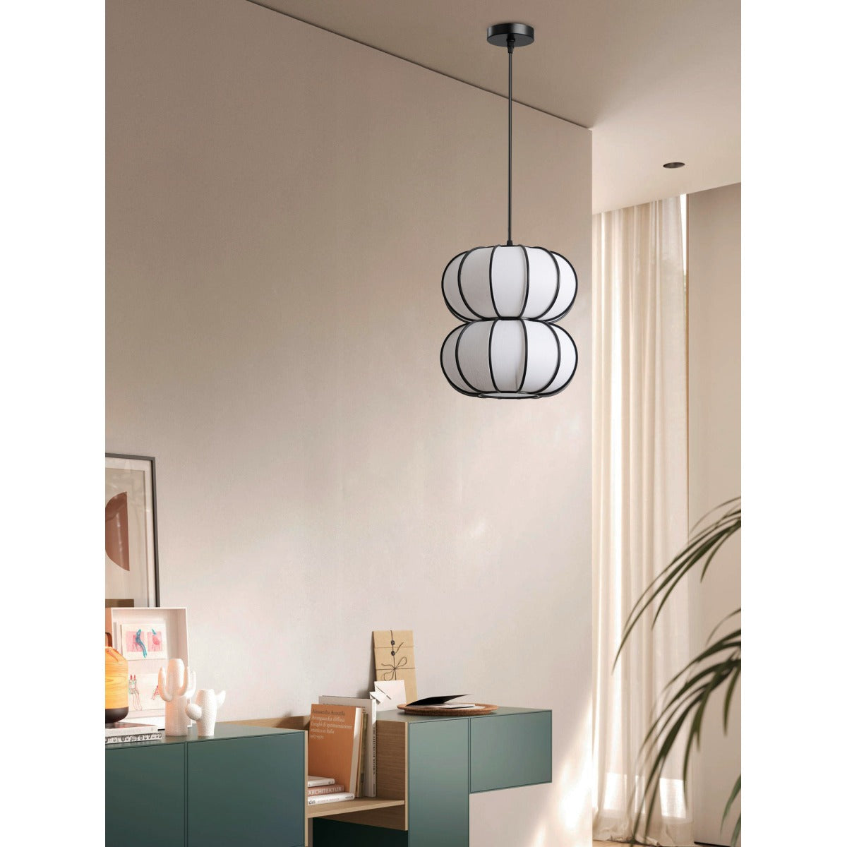 JS-GL-20278-C - Black Metal & Handmade Paper Modern Hanging Light