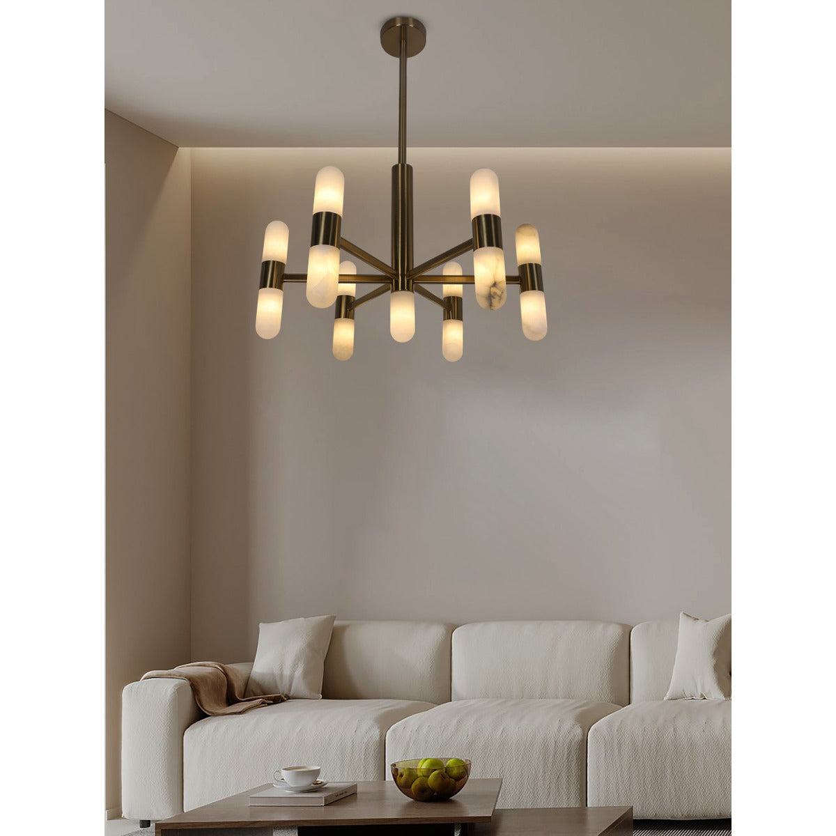 JS-GL-20301-13 - Antique Brass Metal & Onxy Marble Led Chandelier
