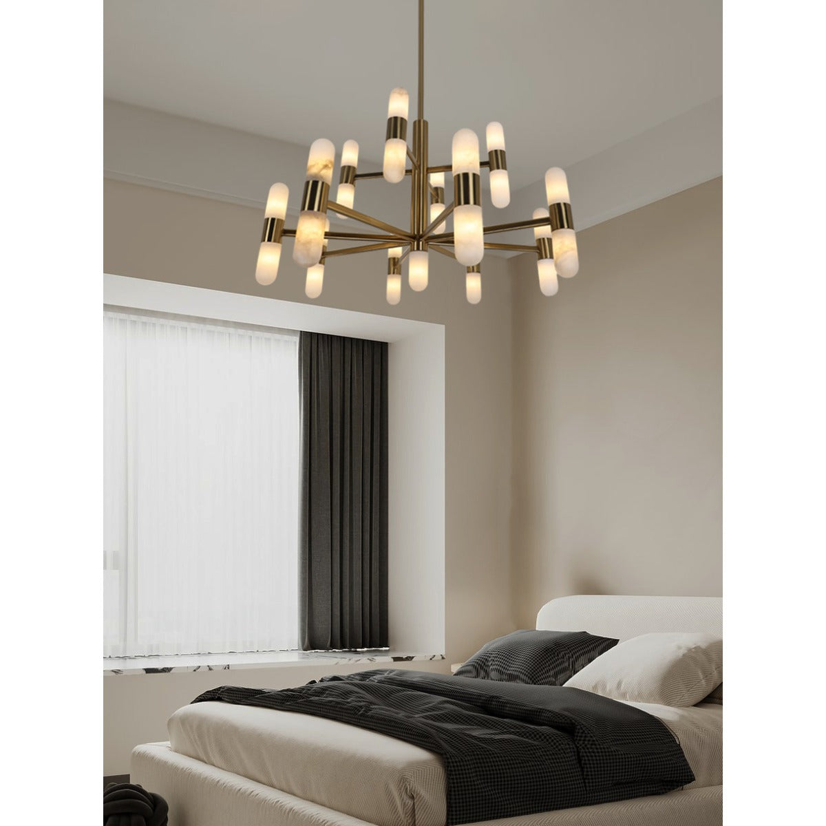 JS-GL-20302-25 - Antique Brass Metal & Onxy Marble Led Chandelier