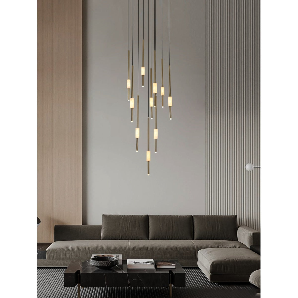 JS-GL-20398 - Antique Brass Metal & Onyx Marble & Acrylic Led Chandelier