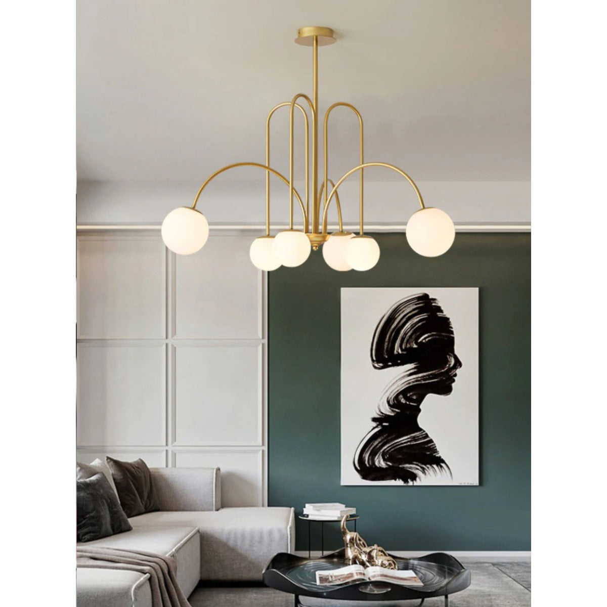 JS-GL-20483-6 - Antique Brass Metal Glass Ball Chandelier