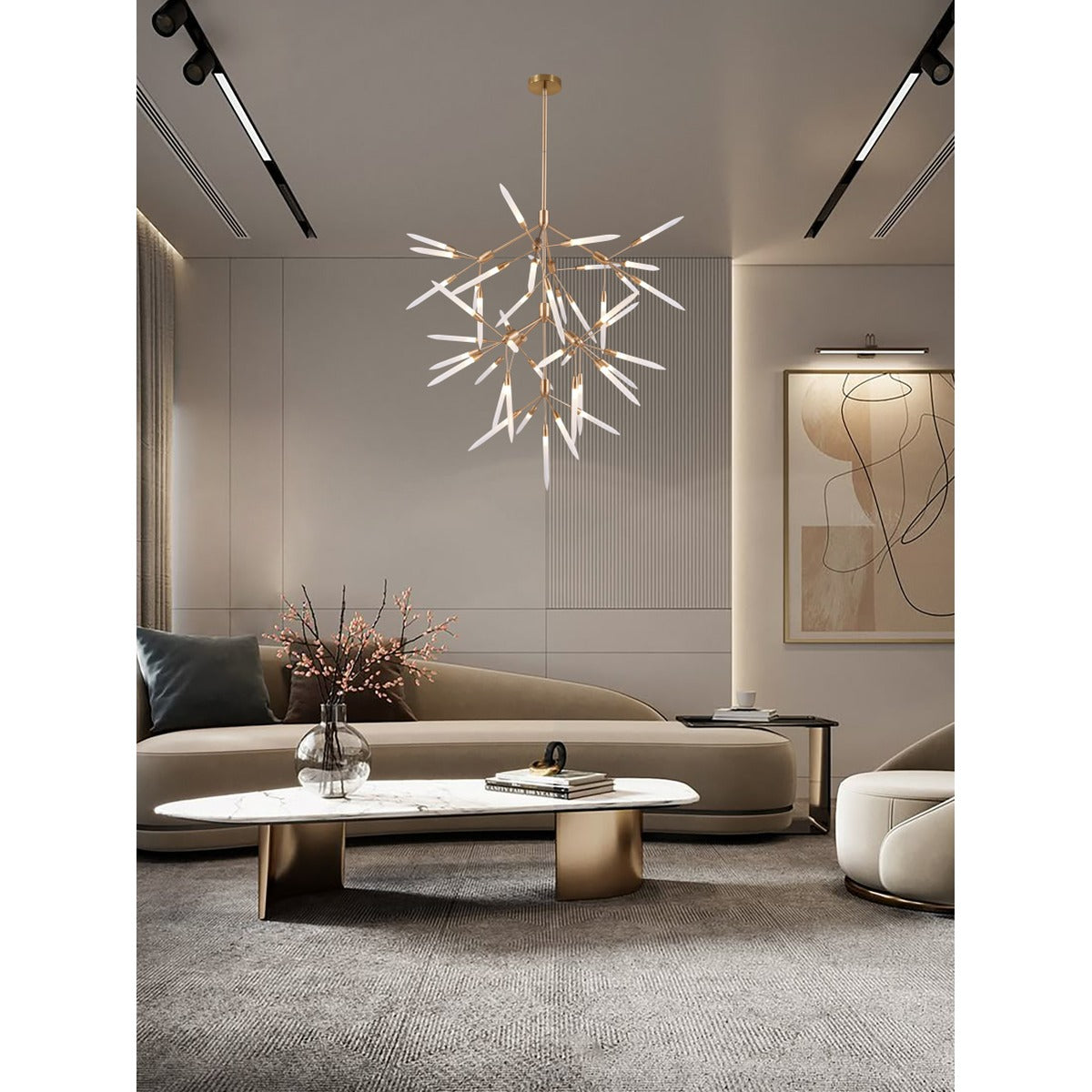 JS-GL-21006-9 - Antique Brass Metal & Acrylic Led Chandelier