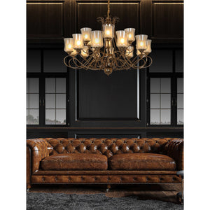 JS-GL-22019-12+6 - Antique Brass Metal & Glass Modern Chandelier